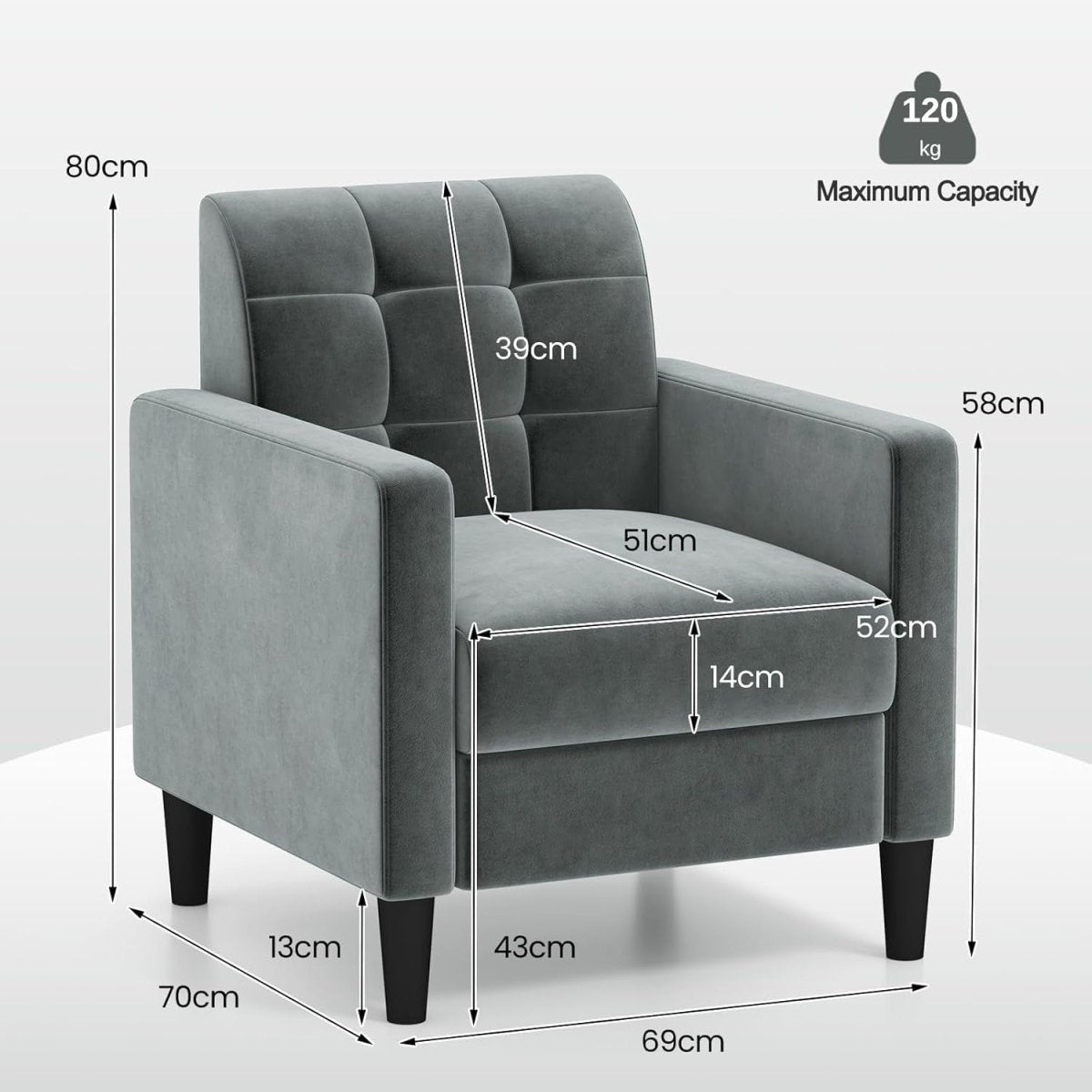 Luxury Velvet Accent Chair with Tufted Back, Mid-Century Modern Lounge Sofa - Kwikley
