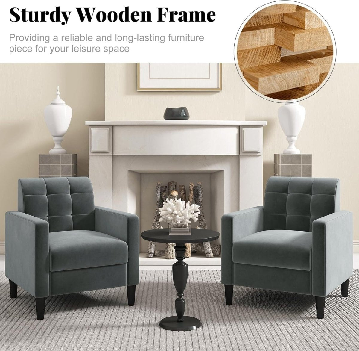 Luxury Velvet Accent Chair with Tufted Back, Mid-Century Modern Lounge Sofa - Kwikley