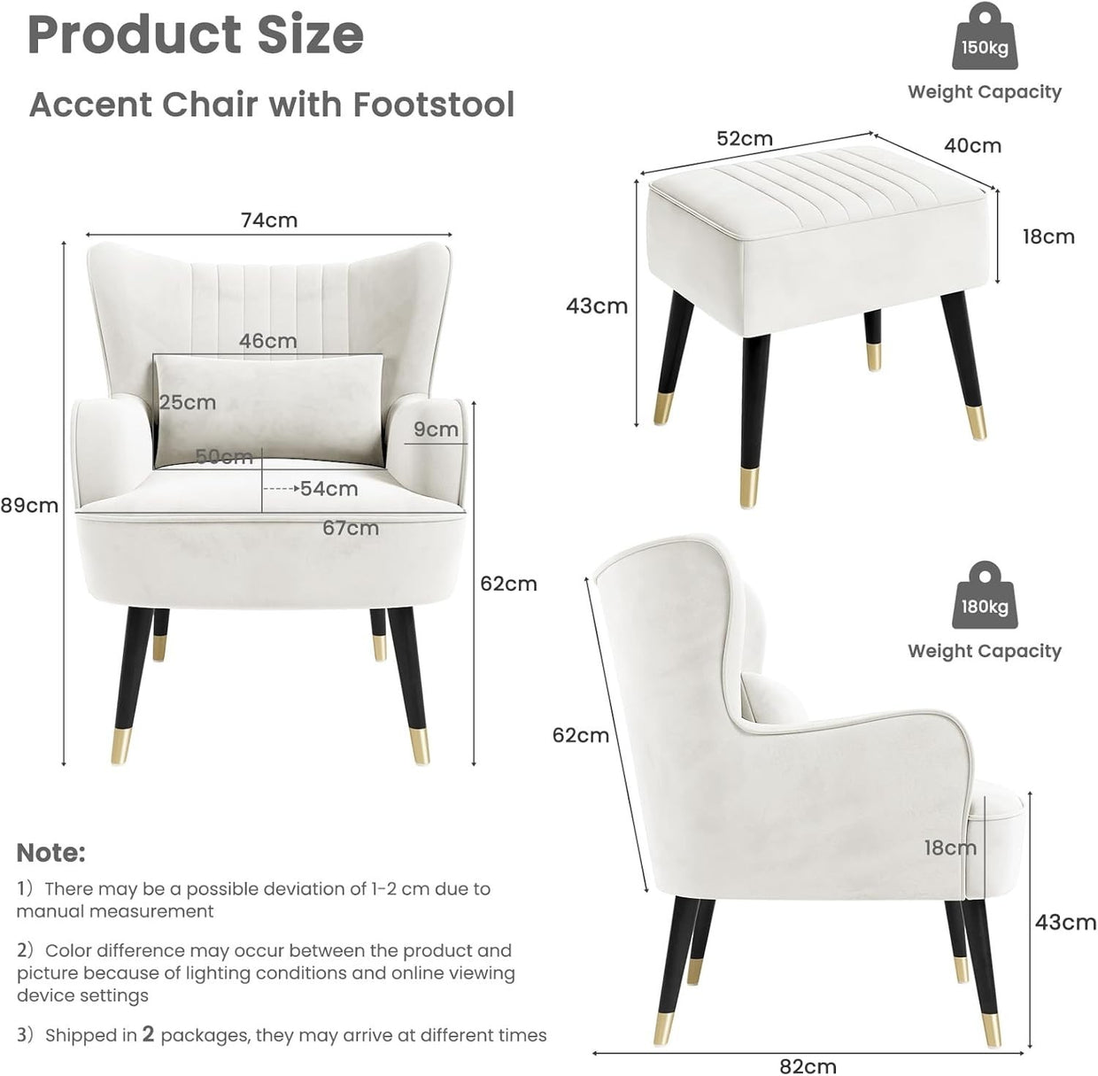 Luxury Velvet Armchair with Footstool & Lumbar Pillow - Modern Lounge Seat - Kwikley