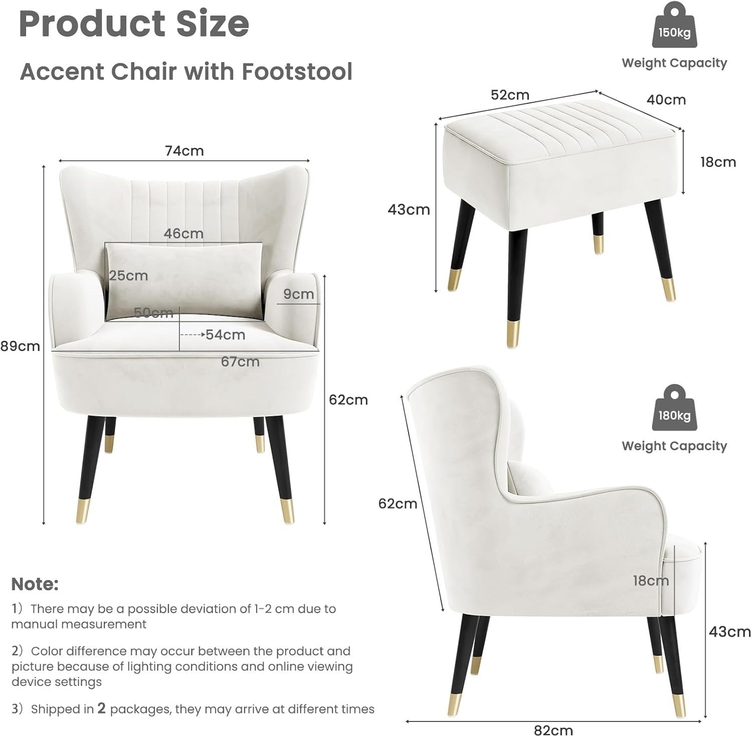 Luxury Velvet Armchair with Footstool & Lumbar Pillow - Modern Lounge Seat - Kwikley