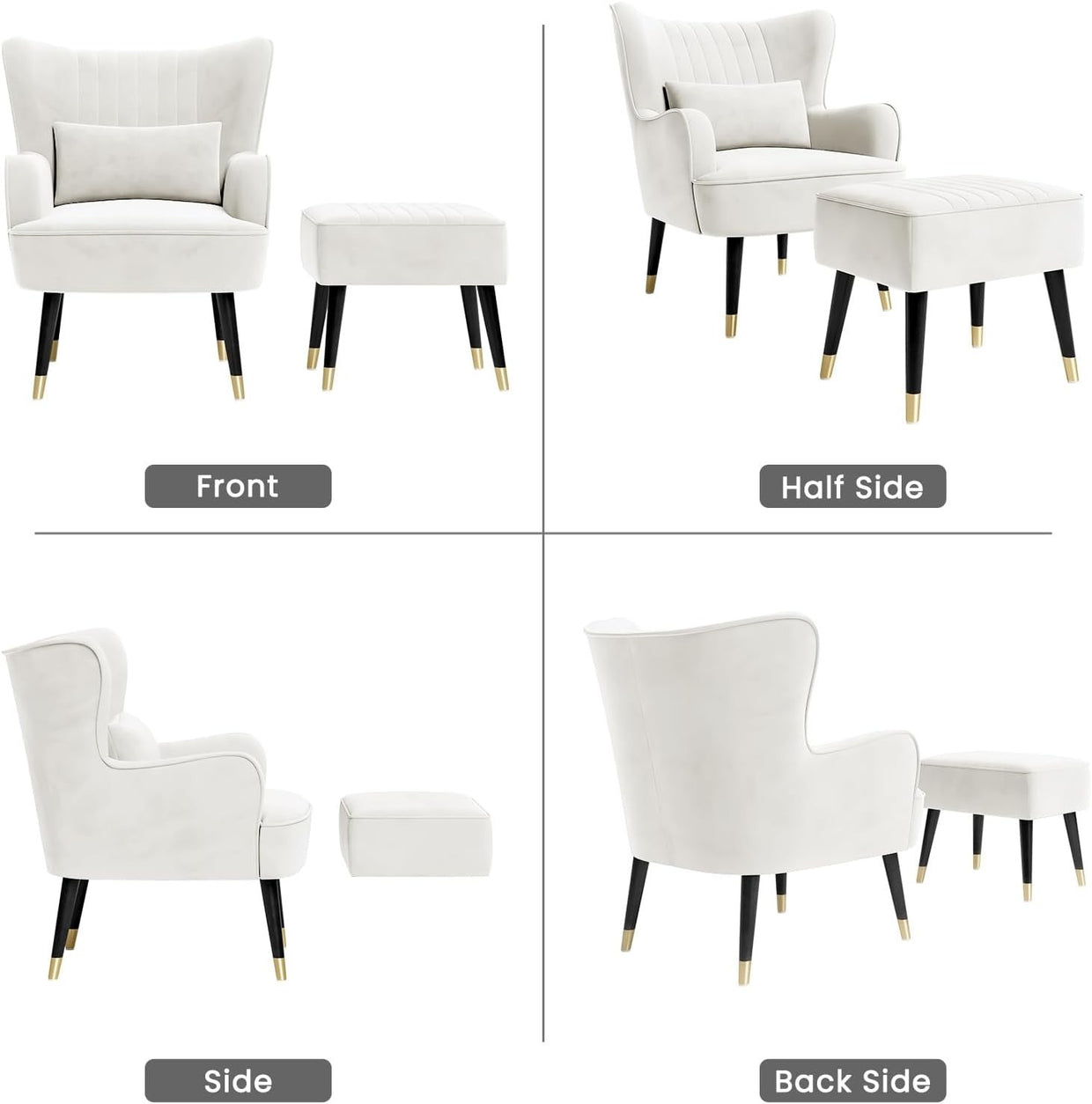 Luxury Velvet Armchair with Footstool & Lumbar Pillow - Modern Lounge Seat - Kwikley