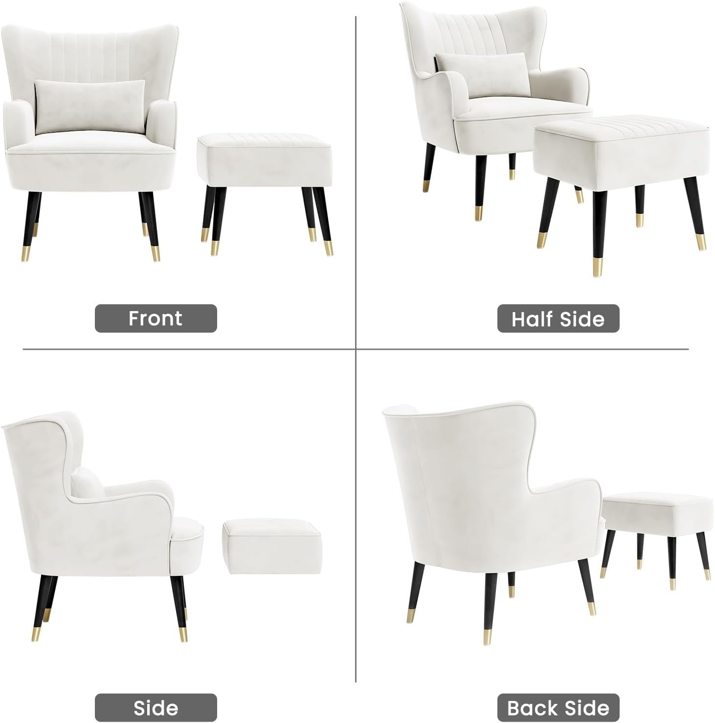 Luxury Velvet Armchair with Footstool & Lumbar Pillow - Modern Lounge Seat - Kwikley