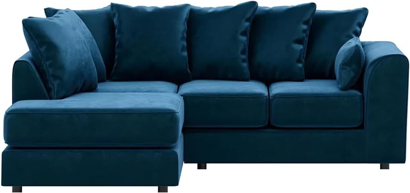 Luxury Velvet Corner Sofa L Shape 4 Seater | Full Foam Cushions | Blue - Kwikley
