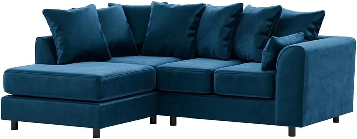 Luxury Velvet Corner Sofa L Shape 4 Seater | Full Foam Cushions | Blue - Kwikley
