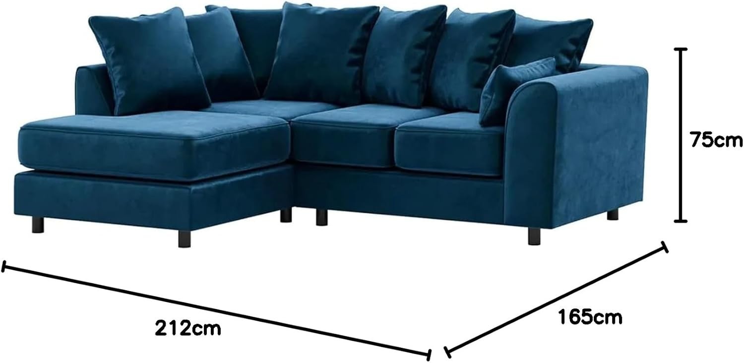 Luxury Velvet Corner Sofa L Shape 4 Seater | Full Foam Cushions | Blue - Kwikley