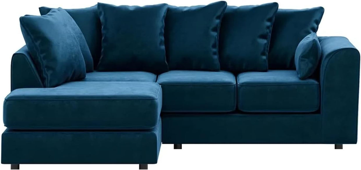 Luxury Velvet Corner Sofa L Shape 4 Seater | Full Foam Cushions | Blue - Kwikley