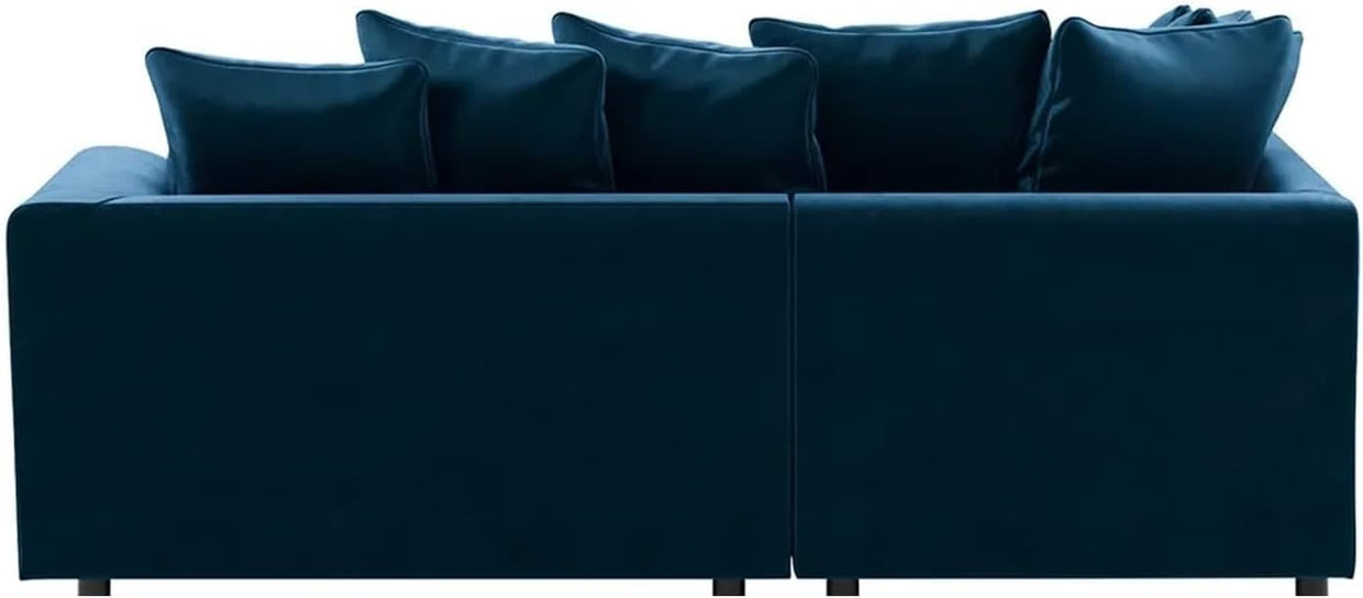 Luxury Velvet Corner Sofa L Shape 4 Seater | Full Foam Cushions | Blue - Kwikley
