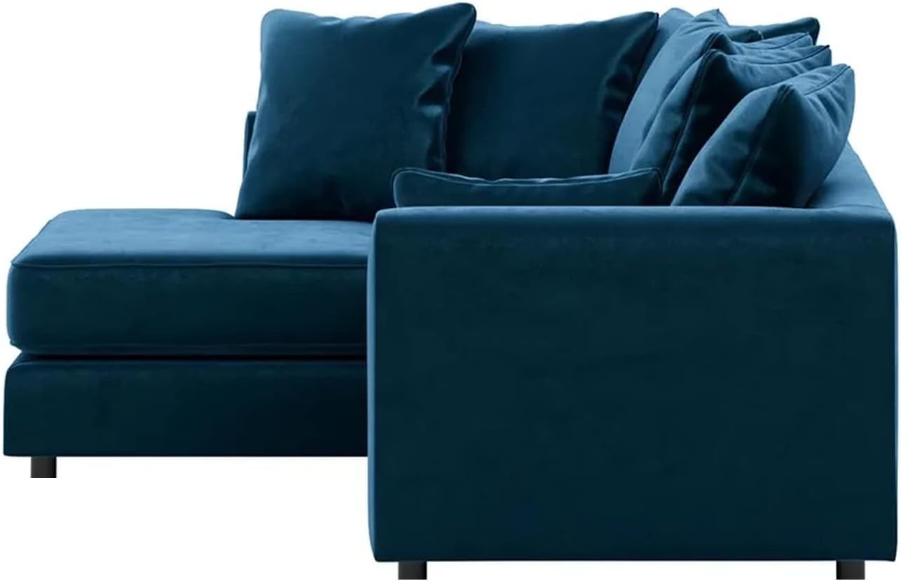 Luxury Velvet Corner Sofa L Shape 4 Seater | Full Foam Cushions | Blue - Kwikley