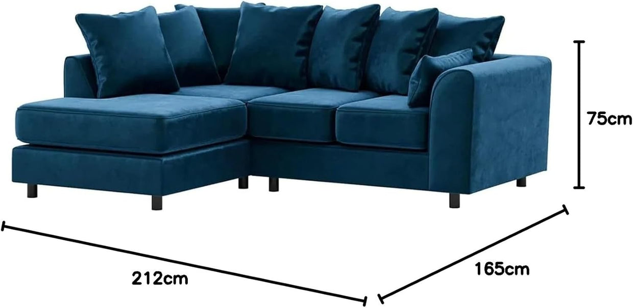 Luxury Velvet Corner Sofa L Shape 4 Seater | Full Foam Cushions | Blue - Kwikley