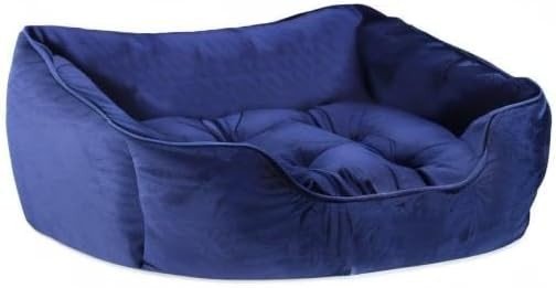 Luxury Velvet Dog Bed Large 71x58cm Plush Square Navy - Kwikley