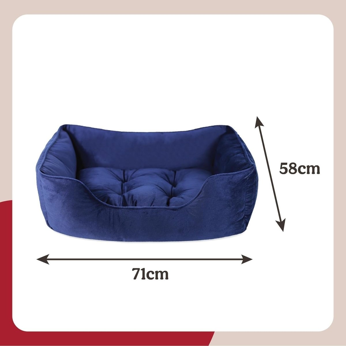Luxury Velvet Dog Bed Large 71x58cm Plush Square Navy - Kwikley