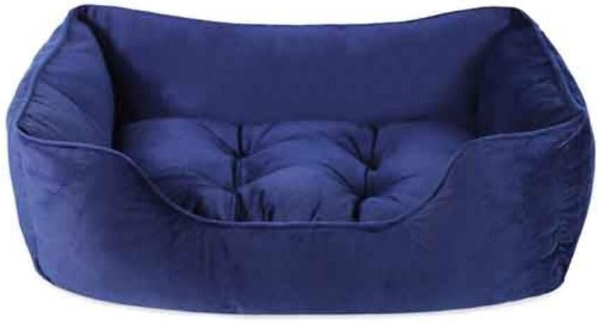 Luxury Velvet Dog Bed Large 71x58cm Plush Square Navy - Kwikley