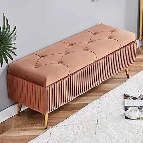 Luxury Velvet Storage Bench Ottoman with Gold Legs – Bedroom & Living Room - Kwikley