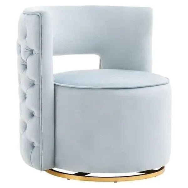 Luxury Velvet Swivel Accent Chair Gold Base | Blue Round Seat Armchair - Kwikley