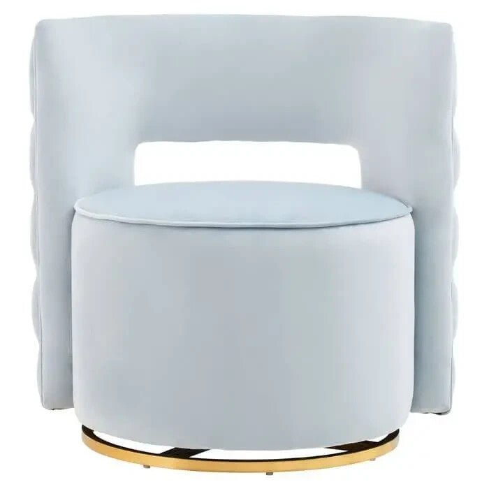 Luxury Velvet Swivel Accent Chair Gold Base | Blue Round Seat Armchair - Kwikley