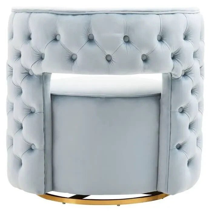 Luxury Velvet Swivel Accent Chair Gold Base | Blue Round Seat Armchair - Kwikley