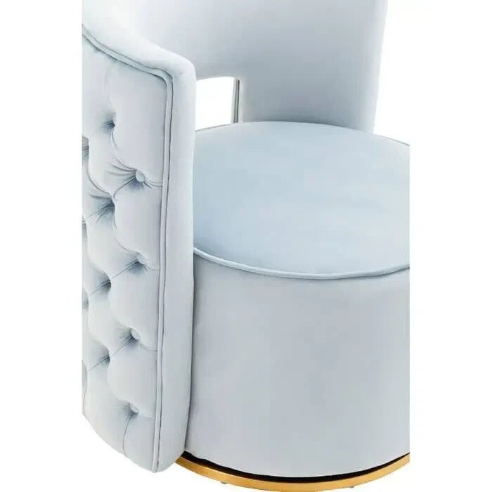 Luxury Velvet Swivel Accent Chair Gold Base | Blue Round Seat Armchair - Kwikley