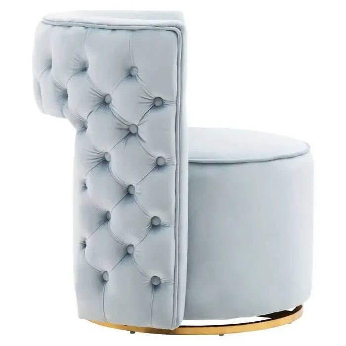 Luxury Velvet Swivel Accent Chair Gold Base | Blue Round Seat Armchair - Kwikley