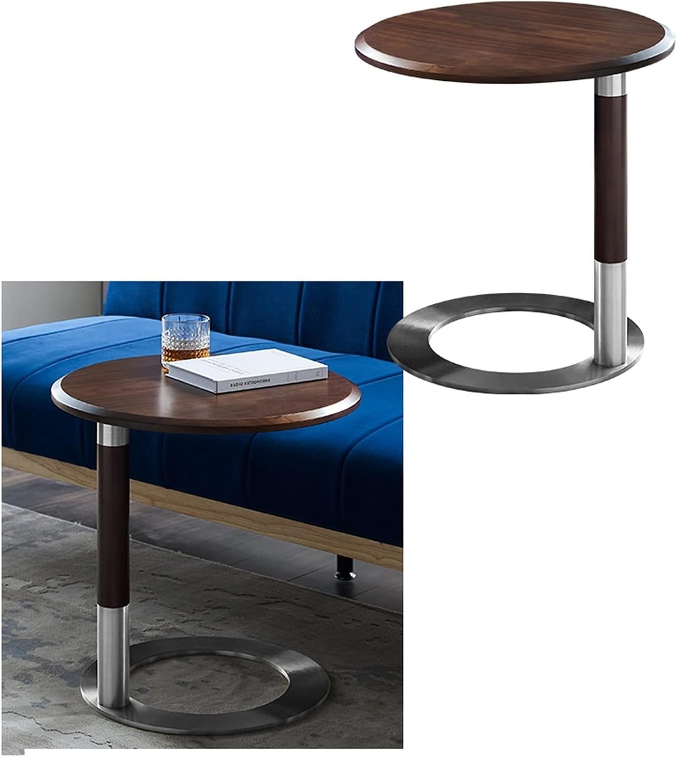 Luxury Walnut Side Table 50x50cm | U - Shape Coffee Sofa Nightstand Blue - Kwikley