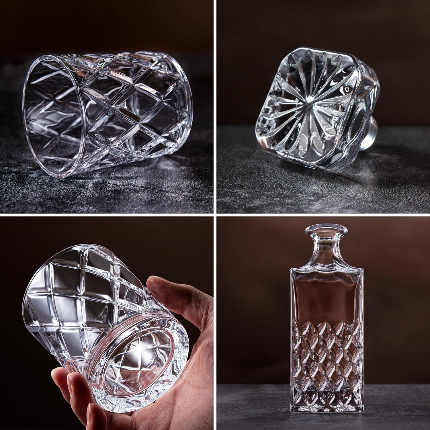 Luxury Whiskey Decanter Set 849ml with 4 Crystal Glasses & Gift Box Barware - Kwikley