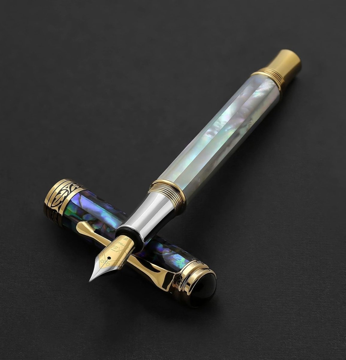 Luxury White Mother of Pearl & Blue Pāua Shell Fountain Pen Fine Nib - Kwikley