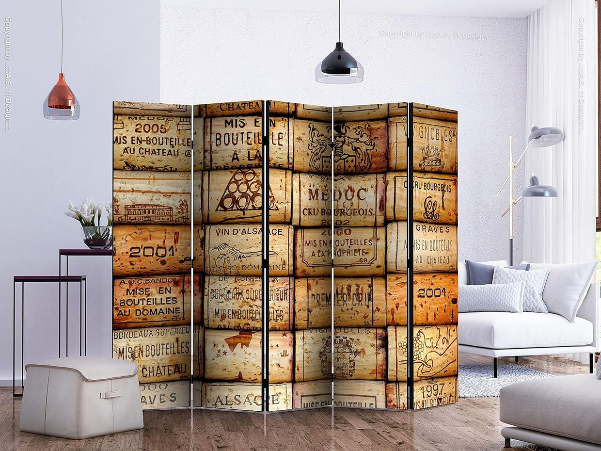 Luxury Wine Crate Acoustic 5 Panel Folding Room Divider 225x172cm Privacy Screen - Kwikley