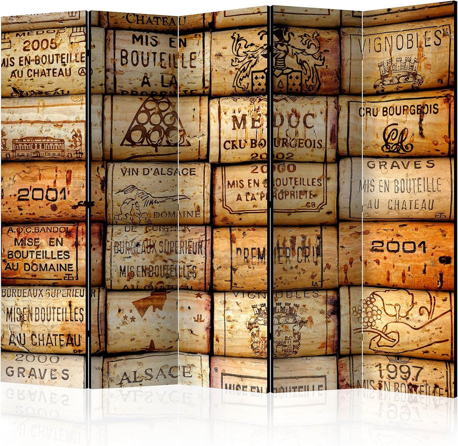 Luxury Wine Crate Acoustic 5 Panel Folding Room Divider 225x172cm Privacy Screen - Kwikley