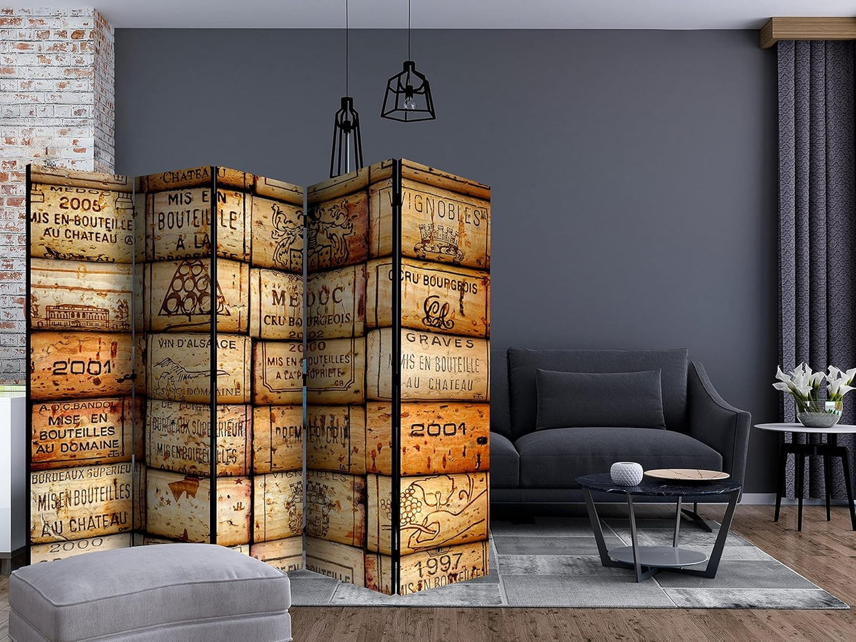 Luxury Wine Crate Acoustic 5 Panel Folding Room Divider 225x172cm Privacy Screen - Kwikley