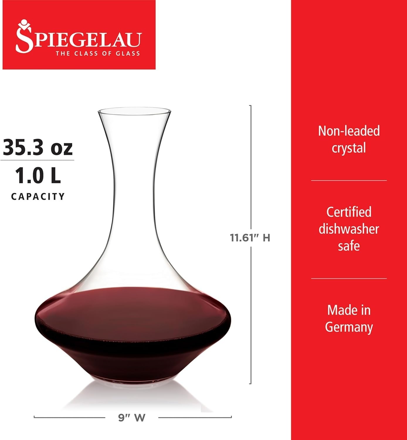 Luxury Wine Decanter 1 Litre Crystal Glass Elegant Aerating Carafe - Kwikley