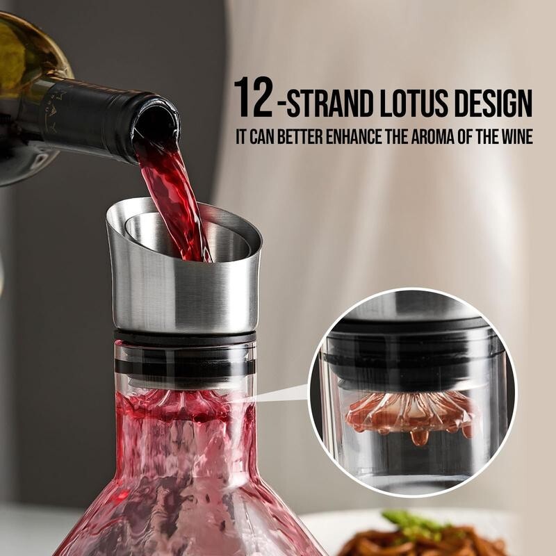 Luxury Wine Decanter Aerator – Lead - Free Crystal Glass with Steel Spout - Kwikley