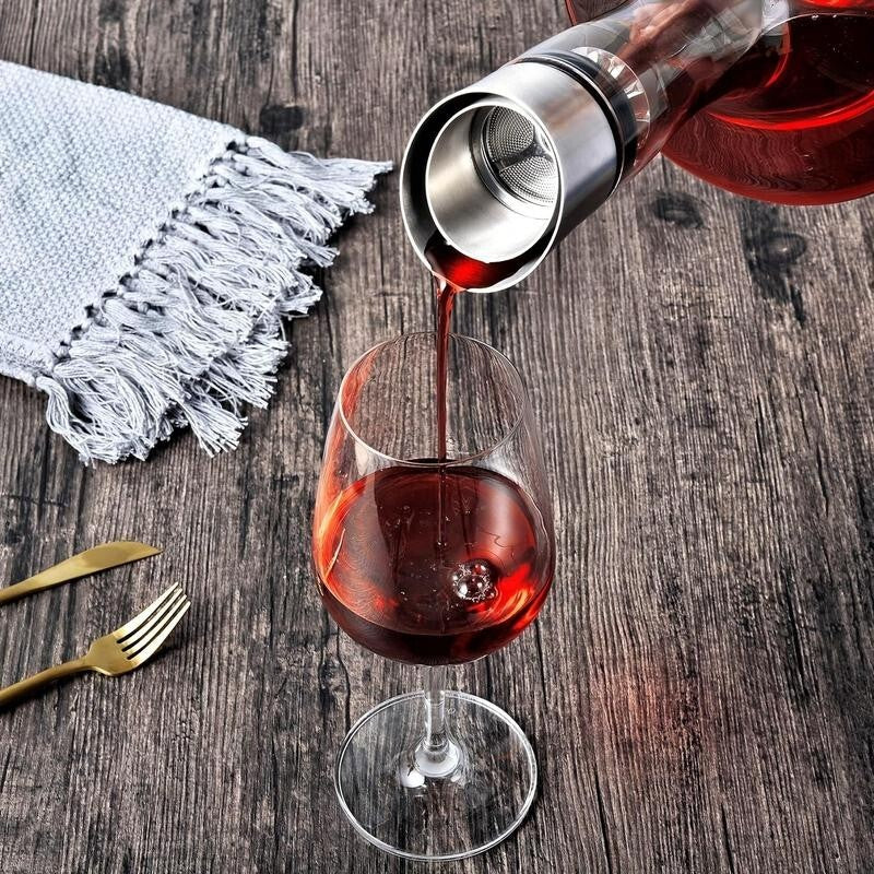 Luxury Wine Decanter Aerator – Lead - Free Crystal Glass with Steel Spout - Kwikley