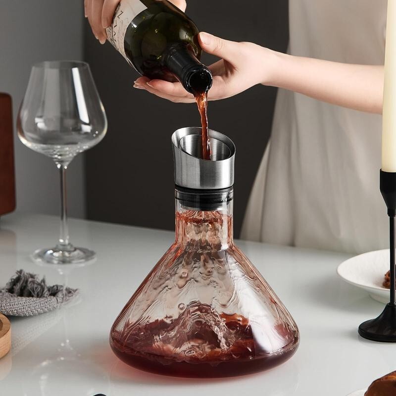 Luxury Wine Decanter Aerator – Lead - Free Crystal Glass with Steel Spout - Kwikley