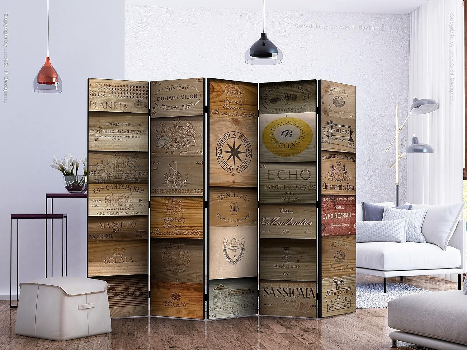 Luxury Wood Effect Acoustic 5 Panel Folding Room Divider 225x172cm Privacy Scree - Kwikley