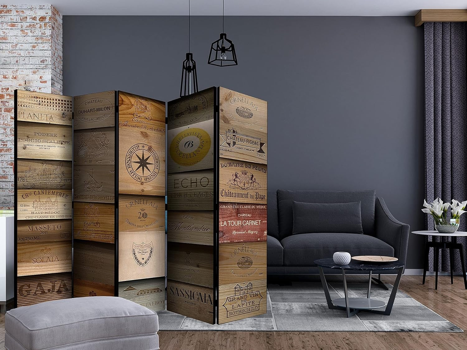 Luxury Wood Effect Acoustic 5 Panel Folding Room Divider 225x172cm Privacy Scree - Kwikley