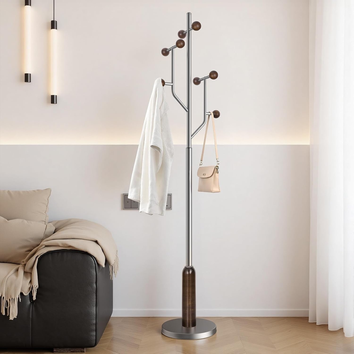 Luxury Wood & Steel Coat Rack 180cm Tree Branch Design Marble Base Stand - Kwikley