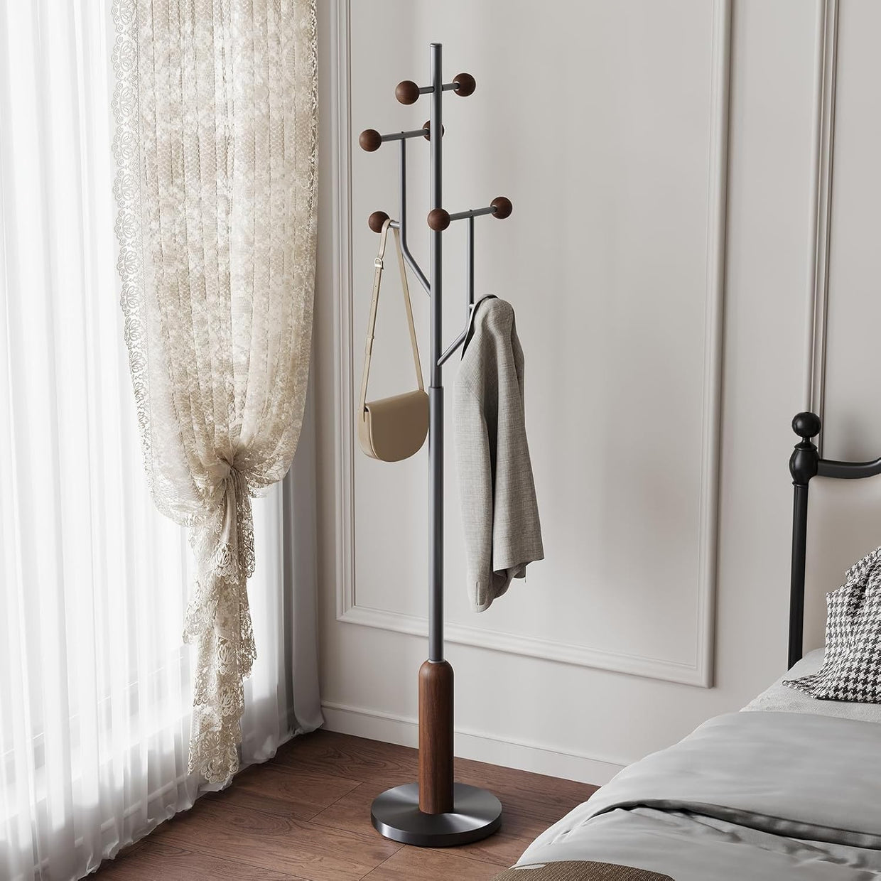 Luxury Wood & Steel Coat Rack 180cm Tree Branch Design Marble Base Stand - Kwikley
