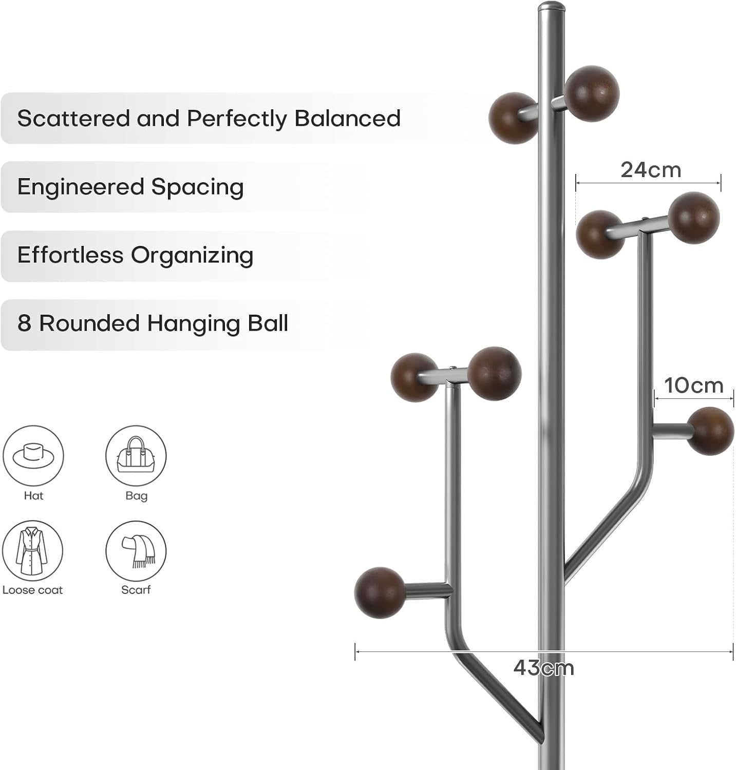 Luxury Wood & Steel Coat Rack 180cm Tree Branch Design Marble Base Stand - Kwikley