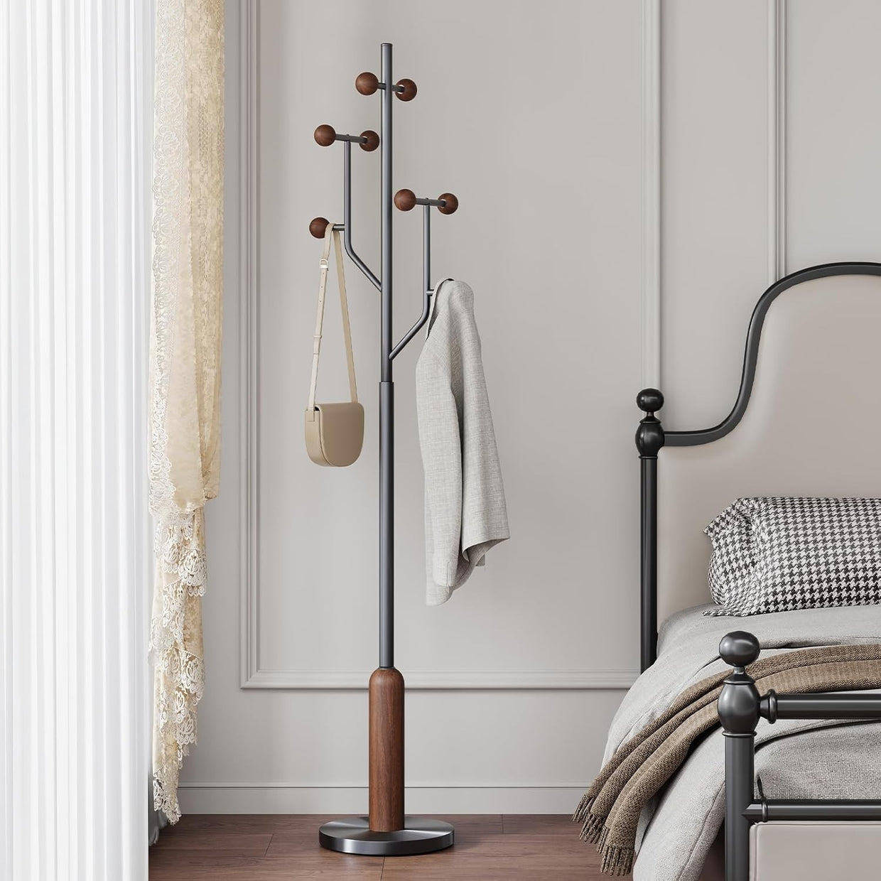 Luxury Wood & Steel Coat Rack 180cm Tree Branch Design Marble Base Stand - Kwikley