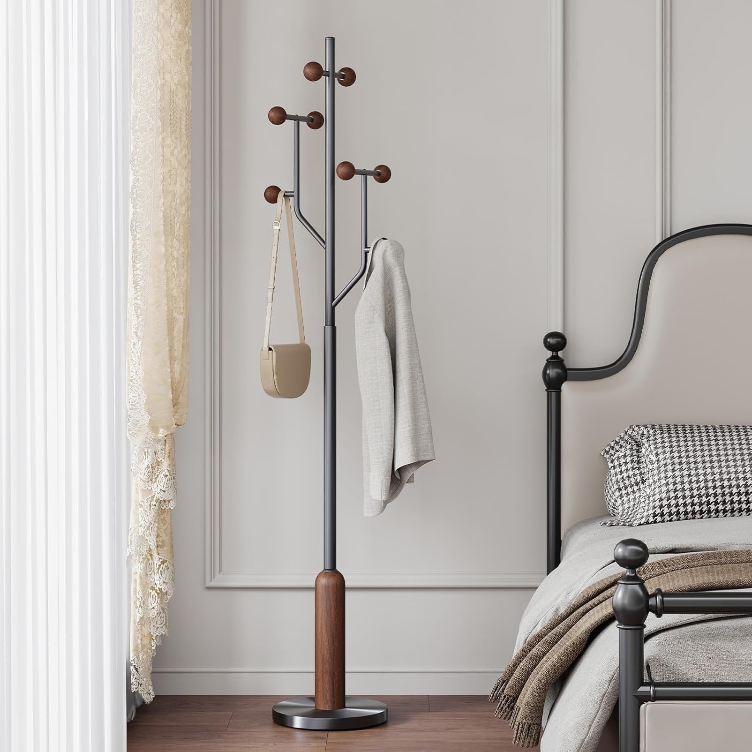 Luxury Wood & Steel Coat Rack 180cm Tree Branch Design Marble Base Stand - Kwikley