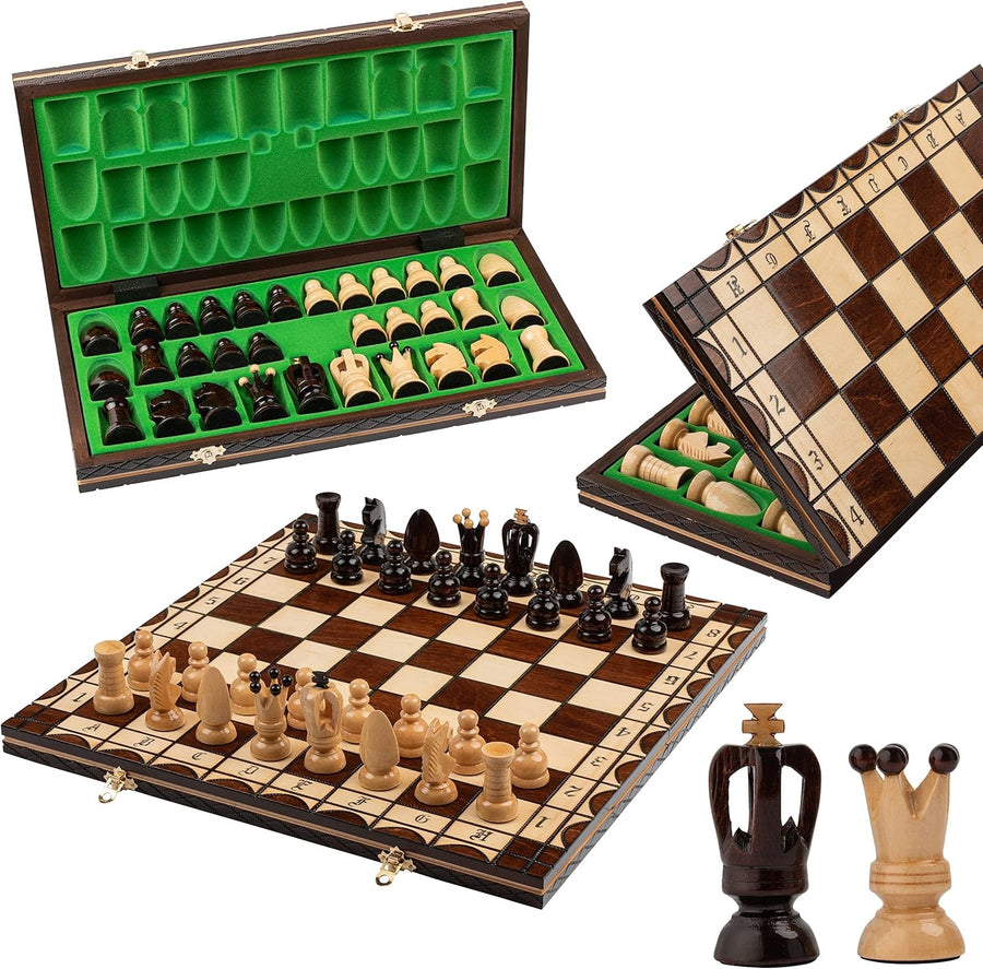 Luxury Wooden Chess Set 44cm • Handcrafted Pieces • Portable Folding Board - Kwikley