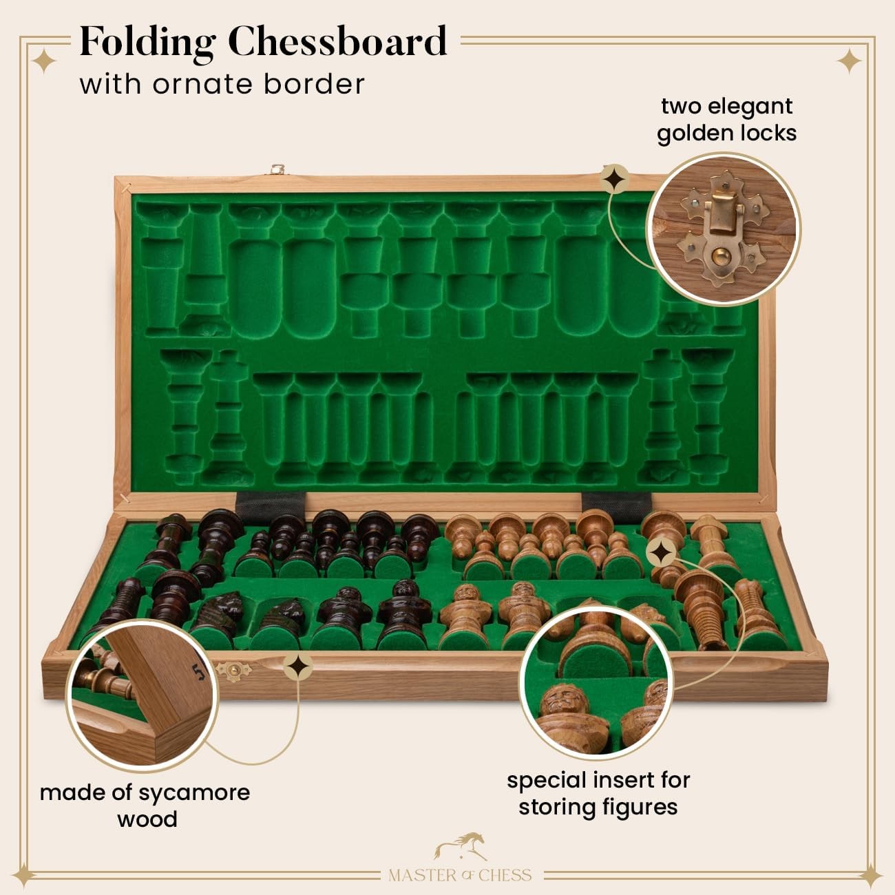 Luxury Wooden Chess Set 65cm • Hand - Carved Pieces • Foldable Board • Deluxe Gift - Kwikley