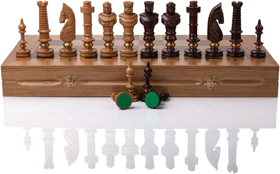 Luxury Wooden Chess Set 65cm • Hand - Carved Pieces • Foldable Board • Deluxe Gift - Kwikley