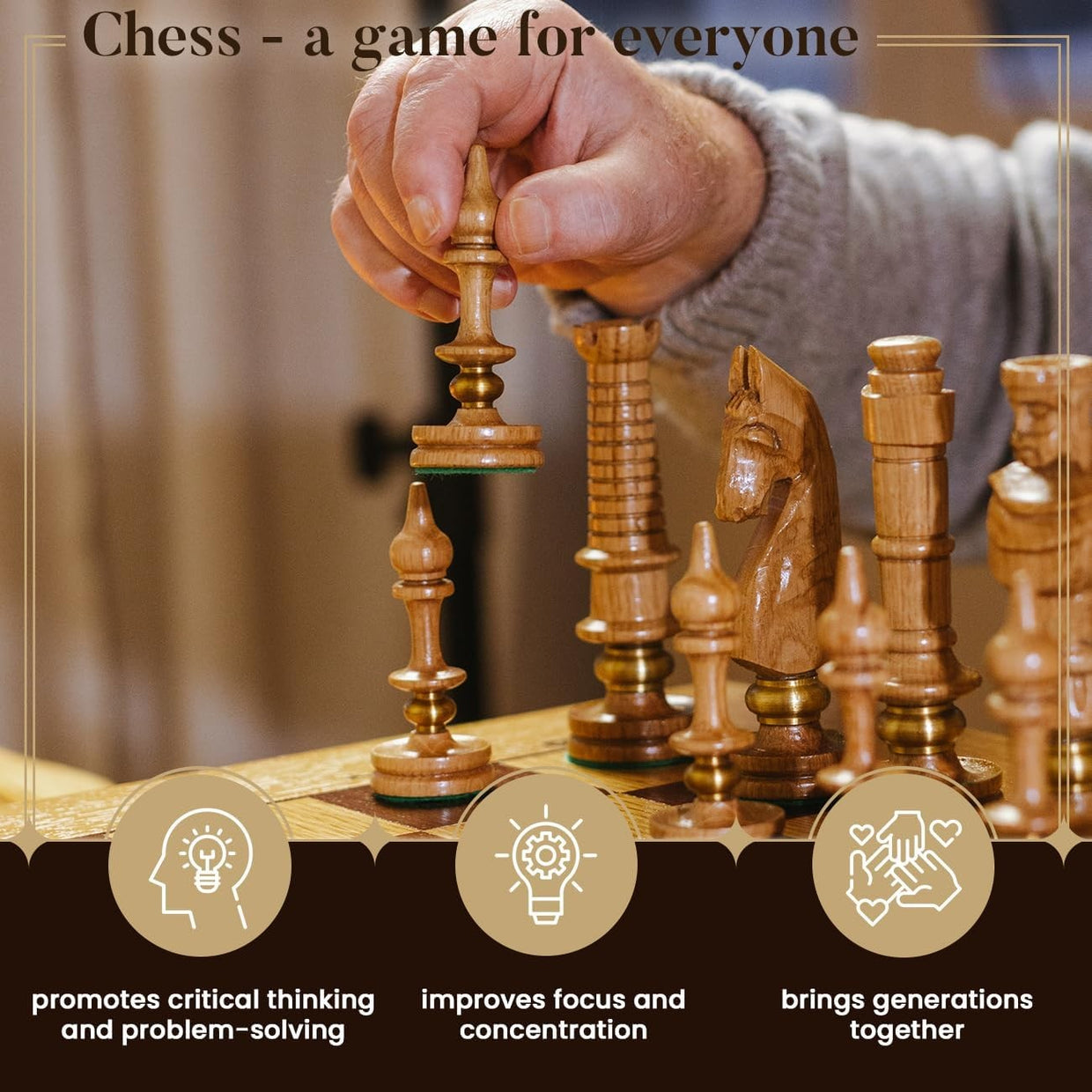 Luxury Wooden Chess Set 65cm • Hand - Carved Pieces • Foldable Board • Deluxe Gift - Kwikley