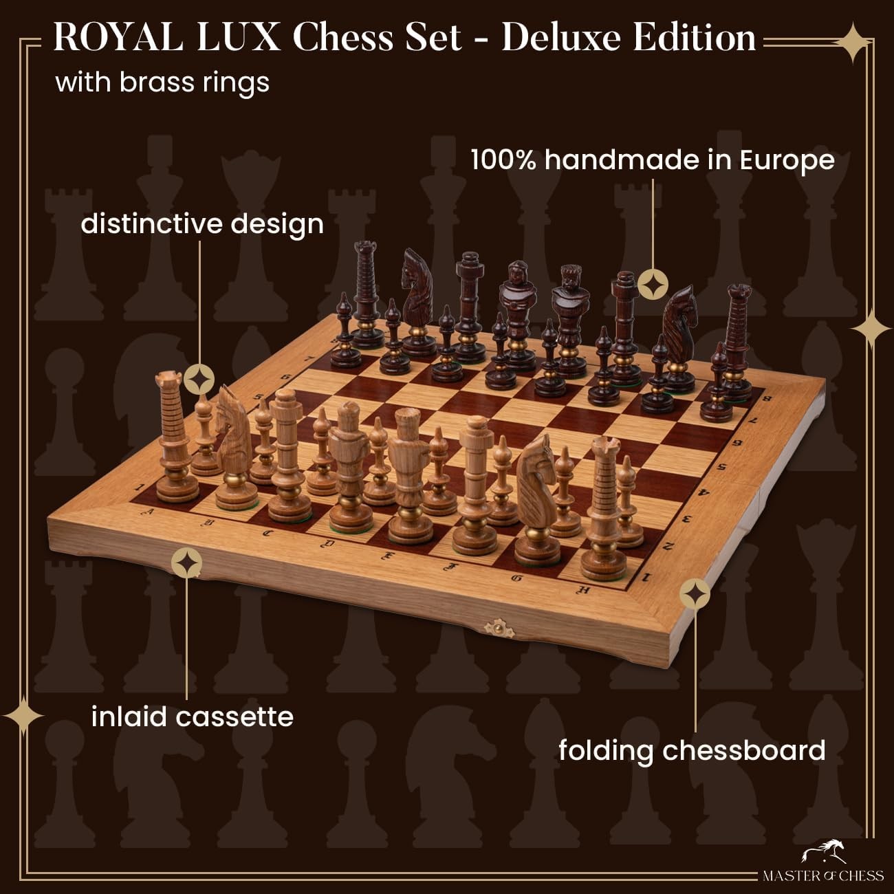 Luxury Wooden Chess Set 65cm • Hand - Carved Pieces • Foldable Board • Deluxe Gift - Kwikley