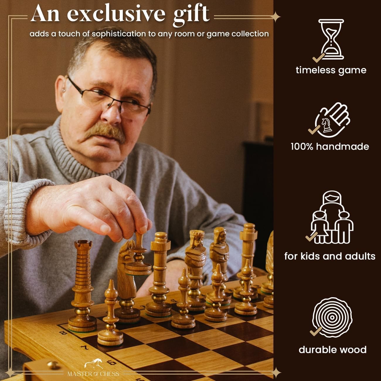 Luxury Wooden Chess Set 65cm • Hand - Carved Pieces • Foldable Board • Deluxe Gift - Kwikley