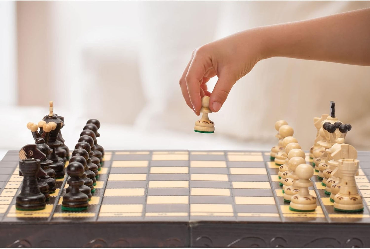 Luxury Wooden Chess Set Medium Size • Handcrafted Pieces • Folding Board Gift - Kwikley