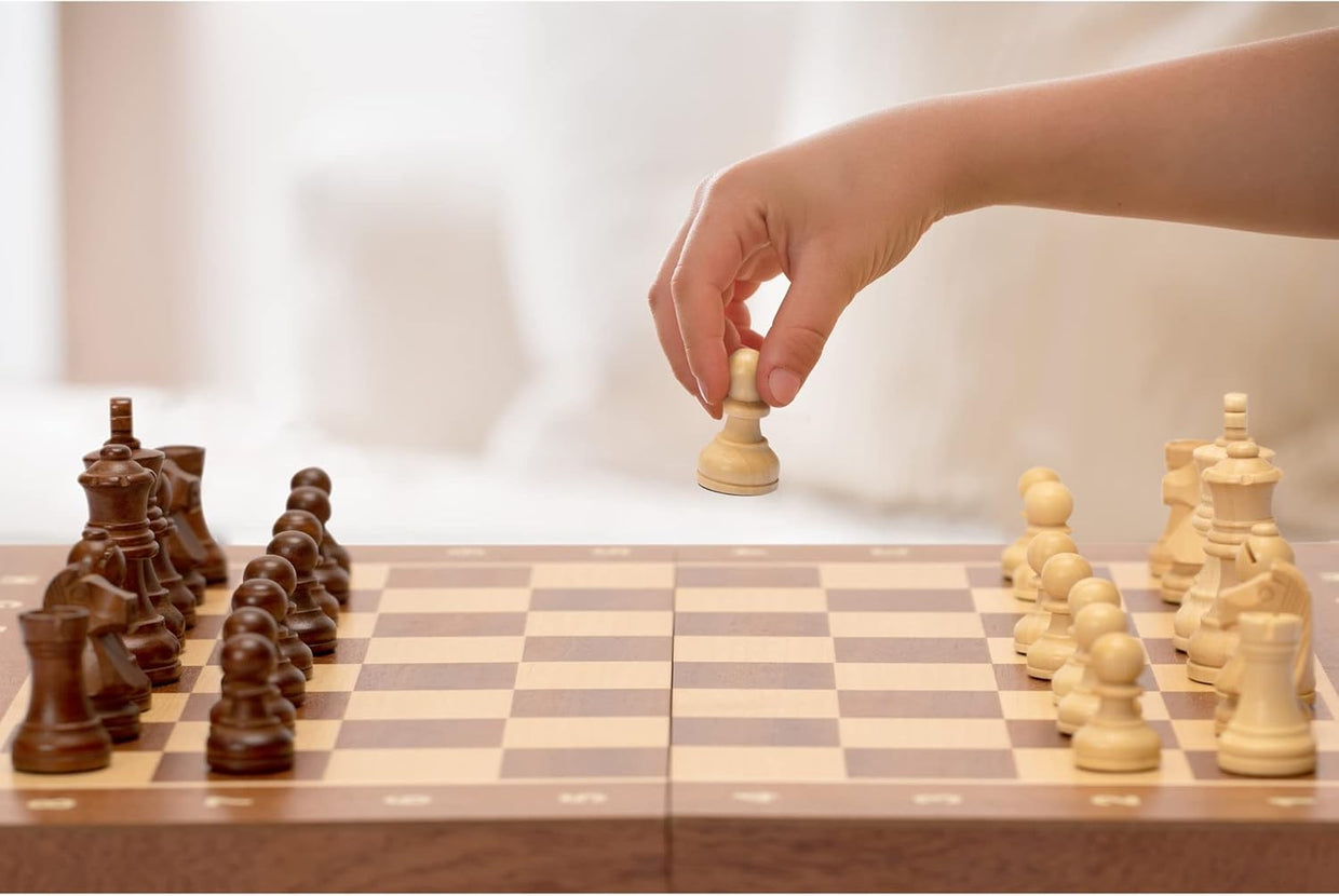 Luxury Wooden Staunton Chess Set 7.7cm Kings Classic Folding Board - Kwikley