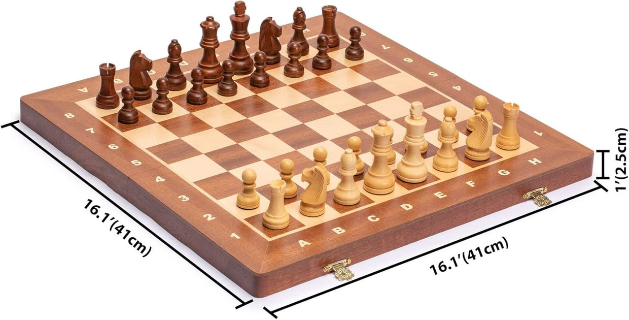 Luxury Wooden Staunton Chess Set 7.7cm Kings Classic Folding Board Game - Kwikley