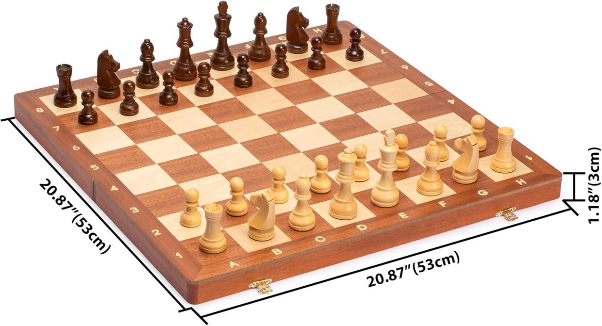 Luxury Wooden Staunton Chess Set 99mm Kings Classic Folding Board Game - Kwikley