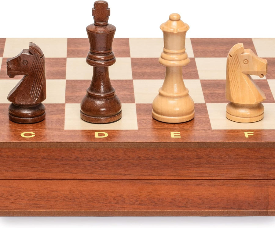 Luxury Wooden Staunton Chess Set 99mm Kings Classic Folding Board Game - Kwikley